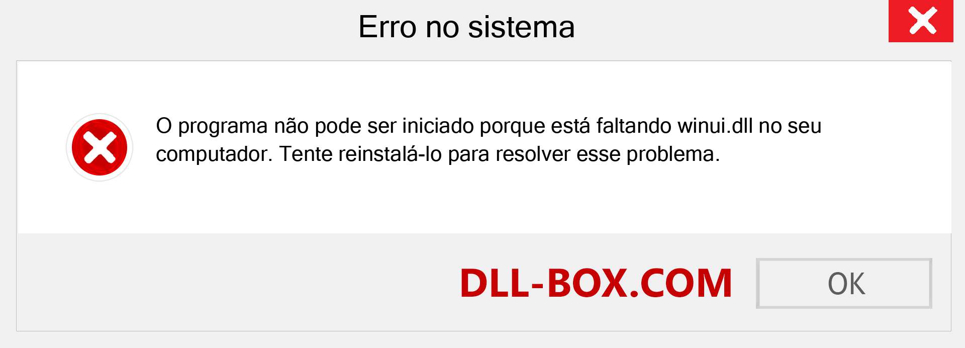 Arquivo winui.dll ausente ?. Download para Windows 7, 8, 10 - Correção de erro ausente winui dll no Windows, fotos, imagens